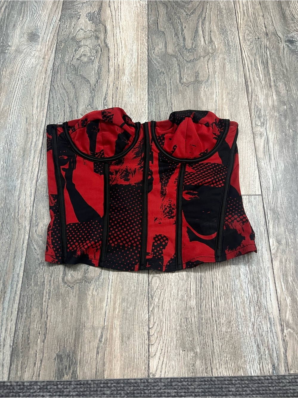 Edikted Red and Black Bustier Corset Crop Top